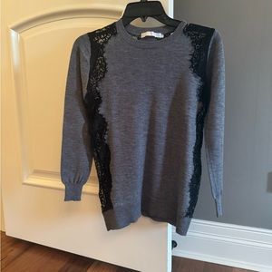 One Grey Day Grey long sleeve Sweater with Black Lace Accents